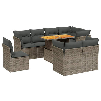Set Divano da Giardino 9 pz con Cuscini Grigio in Polyrattan - homemem39