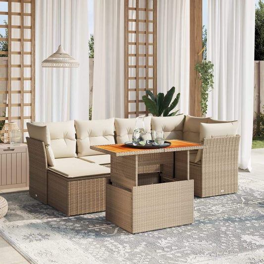 Set Divani da Giardino 7 pz con Cuscini Beige in Polyrattan - homemem39