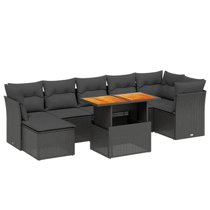 Set Divani da Giardino con Cuscini 8 pz Nero in Polyrattan - homemem39