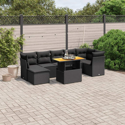 Set Divani da Giardino con Cuscini 8 pz Nero in Polyrattan - homemem39