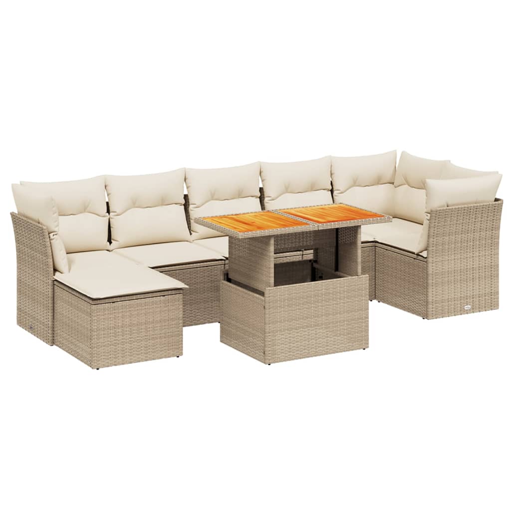 Set Divano da Giardino 8 pz con Cuscini Beige in Polyrattan