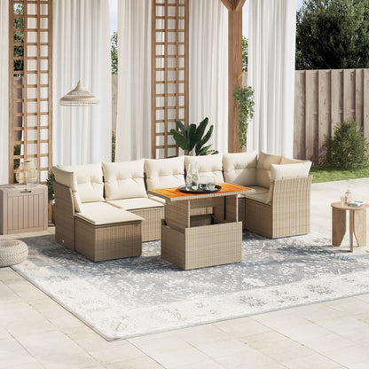 Set Divano da Giardino 8 pz con Cuscini Beige in Polyrattan