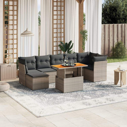 Set Divano da Giardino 8 pz con Cuscini Grigio in Polyrattan - homemem39