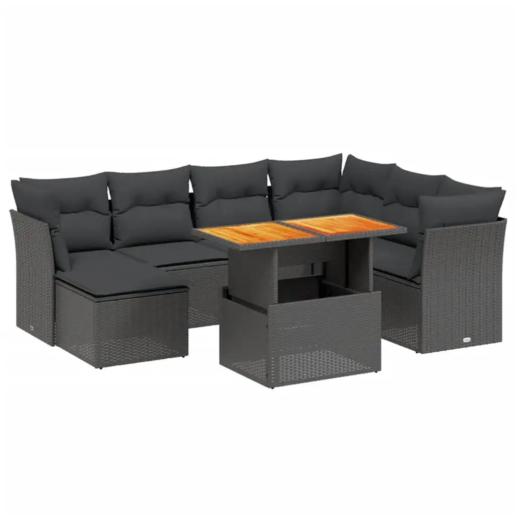 Set Divani da Giardino con Cuscini 8 pz Nero in Polyrattan - homemem39