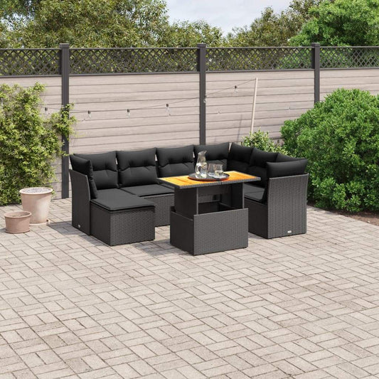 Set Divani da Giardino con Cuscini 8 pz Nero in Polyrattan - homemem39