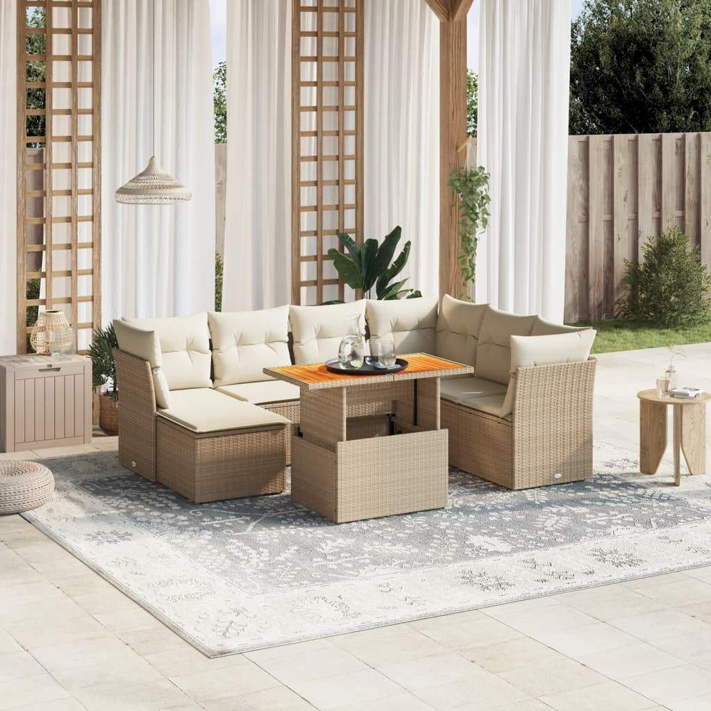 Set Divano da Giardino 8 pz con Cuscini Beige in Polyrattan - homemem39