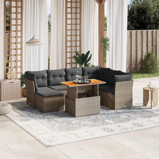 Set Divano da Giardino 8 pz con Cuscini Grigio in Polyrattan - homemem39