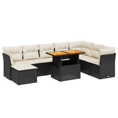 Set Divani da Giardino 9 pz con Cuscini Nero in Polyrattan - homemem39