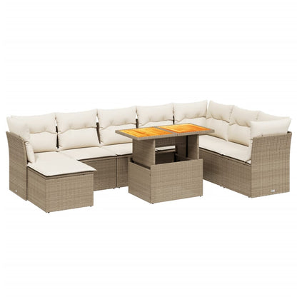 Set Divano da Giardino 9 pz con Cuscini Beige in Polyrattan