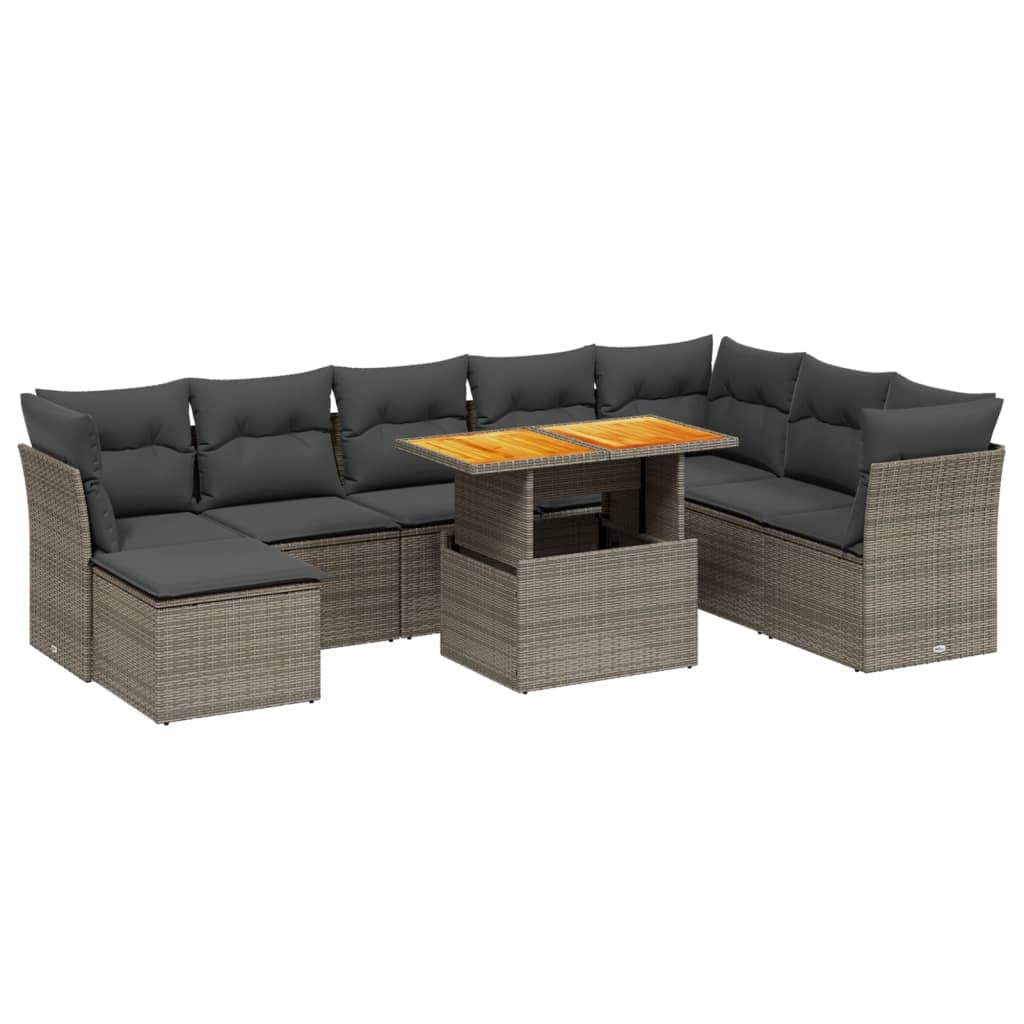 Set Divano da Giardino 9 pz con Cuscini Grigio in Polyrattan - homemem39