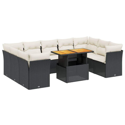 Set Divani da Giardino 10pz con Cuscini in Polyrattan Nero - homemem39