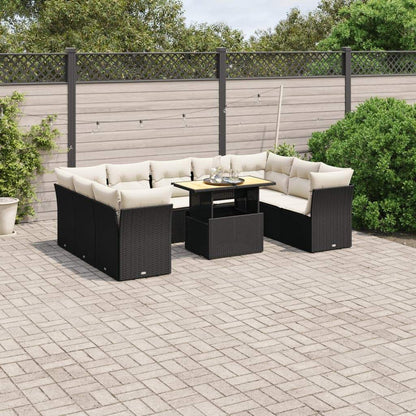 Set Divani da Giardino 10pz con Cuscini in Polyrattan Nero - homemem39