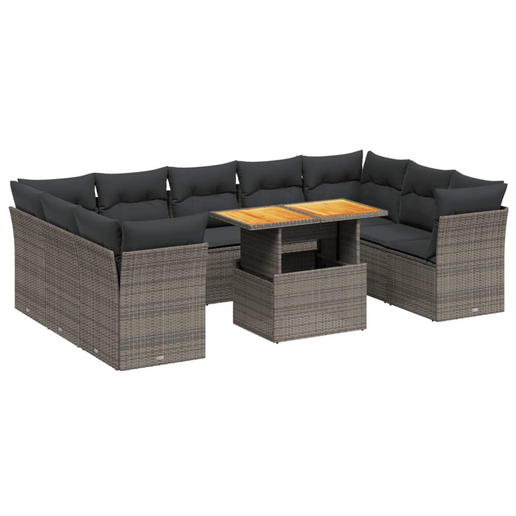 Set Divano da Giardino 10 pz con Cuscini Grigio in Polyrattan - homemem39