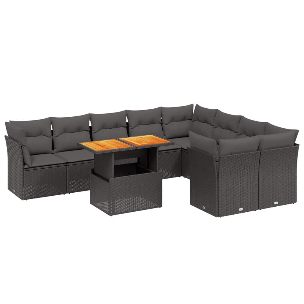 Set Divani da Giardino 10pz con Cuscini in Polyrattan Nero - homemem39