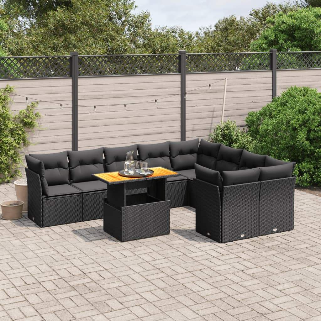 Set Divani da Giardino 10pz con Cuscini in Polyrattan Nero - homemem39