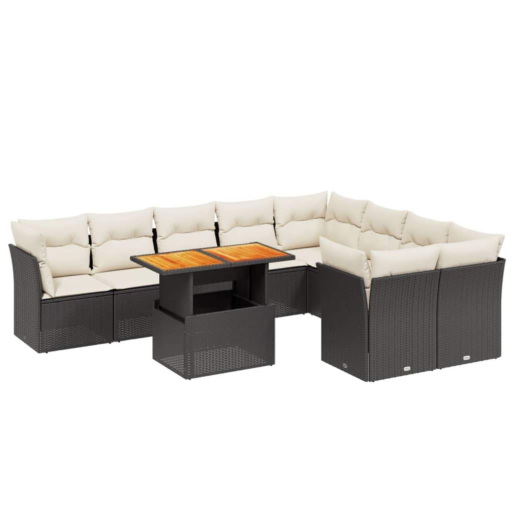 Set Divani da Giardino 10pz con Cuscini in Polyrattan Nero - homemem39