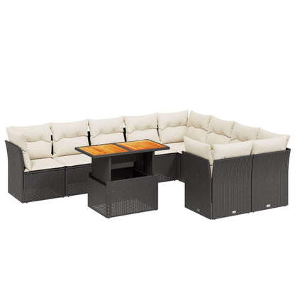 Set Divani da Giardino 10pz con Cuscini in Polyrattan Nero - homemem39