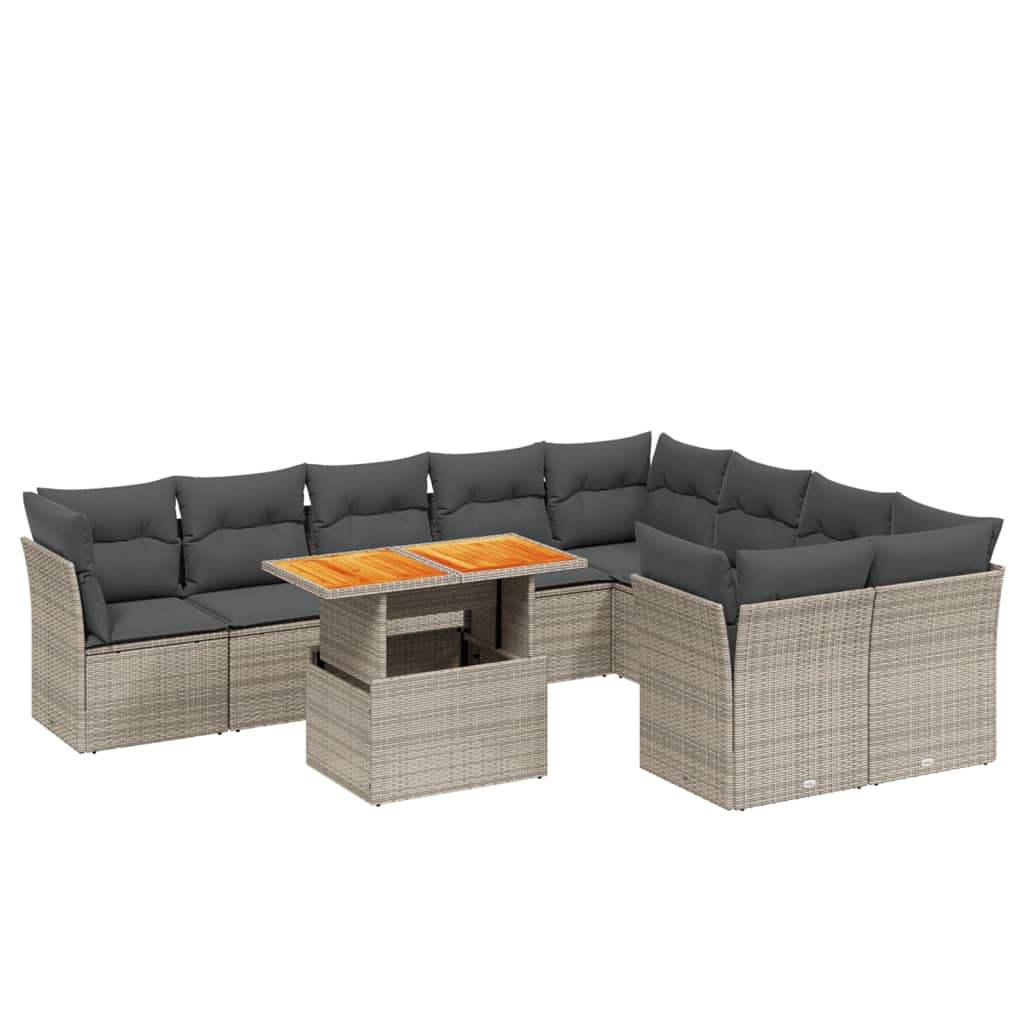 Set Divano da Giardino 10 pz con Cuscini Grigio in Polyrattan - homemem39