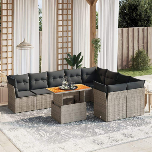 Set Divano da Giardino 10 pz con Cuscini Grigio in Polyrattan - homemem39