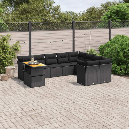 Set Divani da Giardino 10pz con Cuscini in Polyrattan Nero - homemem39