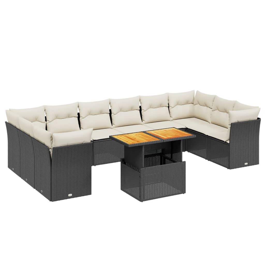 Set Divani da Giardino 11 pz con Cuscini in Polyrattan Nero - homemem39