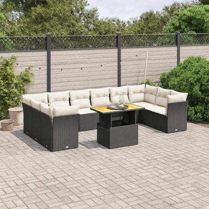 Set Divani da Giardino 11 pz con Cuscini in Polyrattan Nero - homemem39