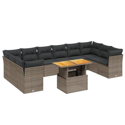 Set Divani da Giardino 11 pz con Cuscini in Polyrattan Grigio - homemem39