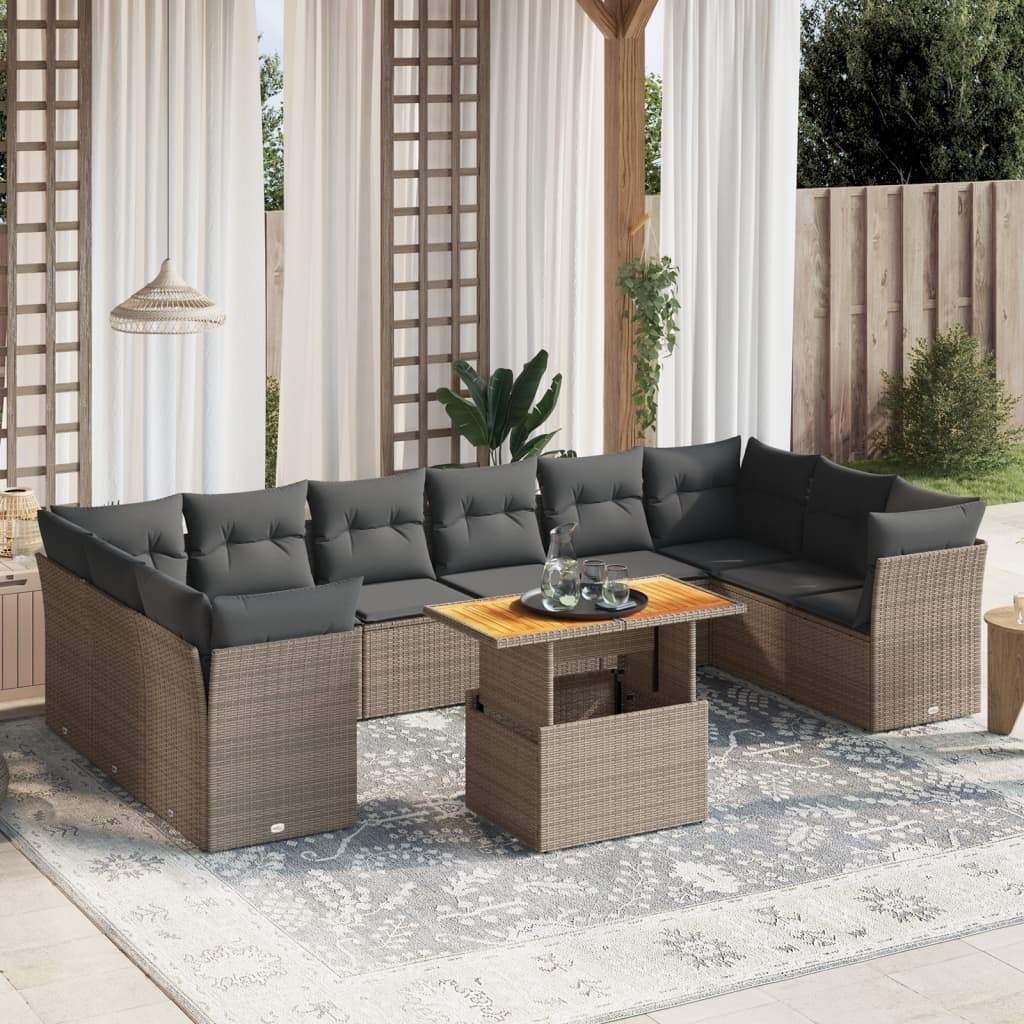 Set Divani da Giardino 11 pz con Cuscini in Polyrattan Grigio - homemem39