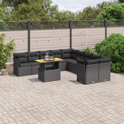 Set Divani da Giardino 11 pz con Cuscini in Polyrattan Nero - homemem39