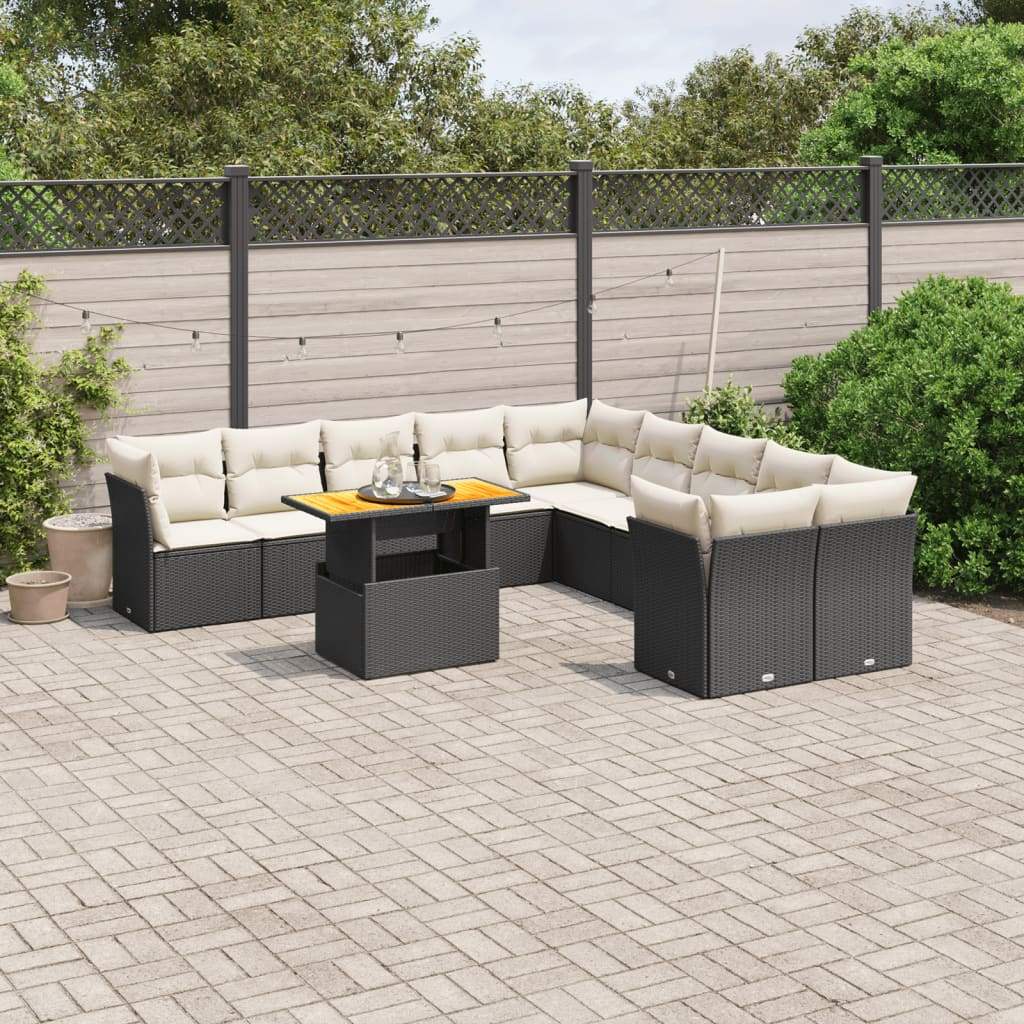 Set Divani da Giardino 11 pz con Cuscini in Polyrattan Nero - homemem39