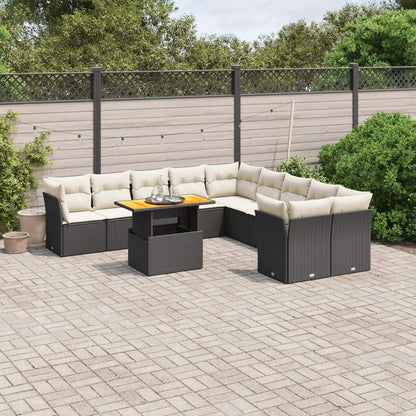 Set Divani da Giardino 11 pz con Cuscini in Polyrattan Nero - homemem39