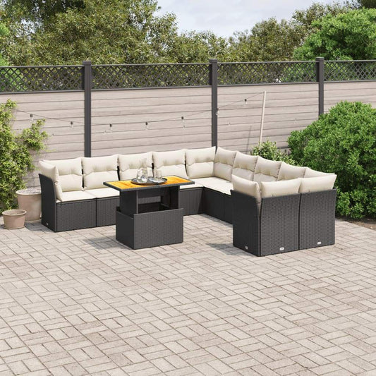 Set Divani da Giardino 11 pz con Cuscini in Polyrattan Nero - homemem39