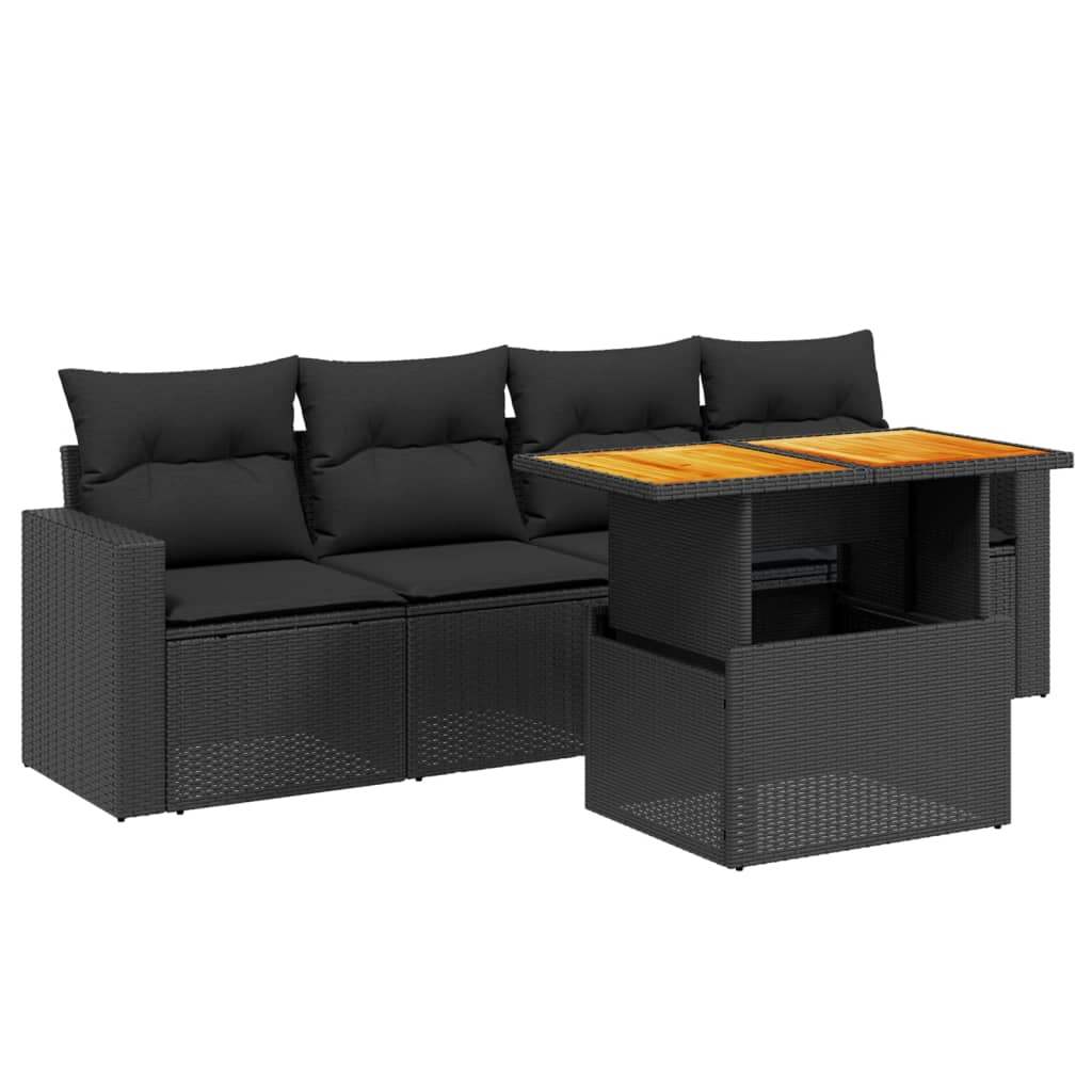 Set Divani da Giardino 5 pz con Cuscini in Polyrattan Nero - homemem39