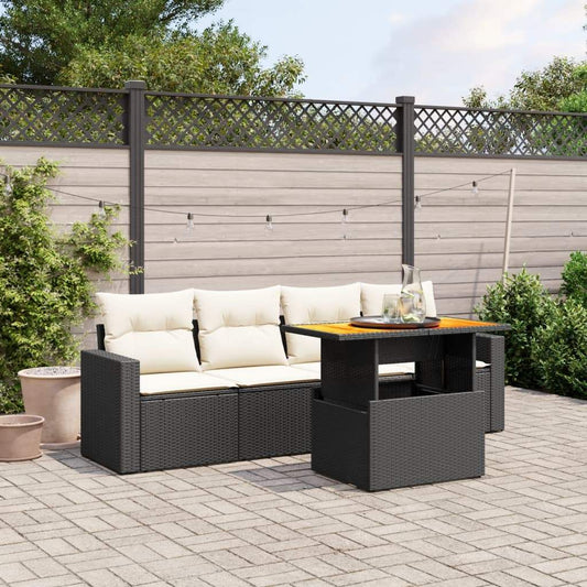 Set Divani da Giardino 5 pz con Cuscini in Polyrattan Nero - homemem39