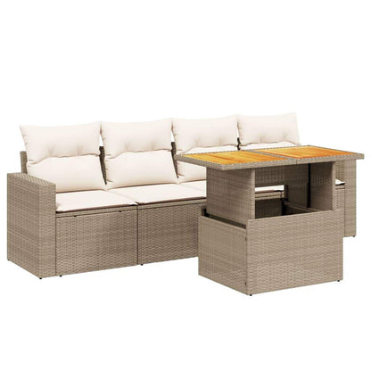 Set Divano da Giardino 5 pz con Cuscini Beige in Polyrattan - homemem39