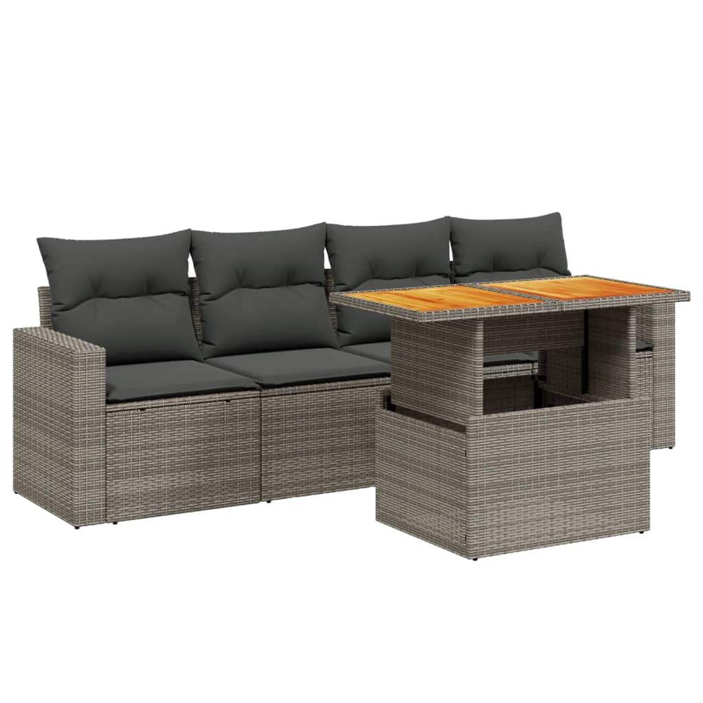 Set Divano da Giardino 5 pz con Cuscini Grigio in Polyrattan - homemem39