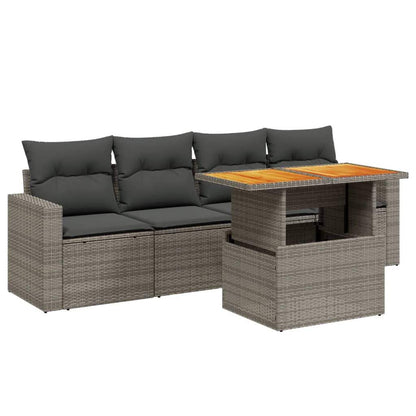 Set Divano da Giardino 5 pz con Cuscini Grigio in Polyrattan - homemem39