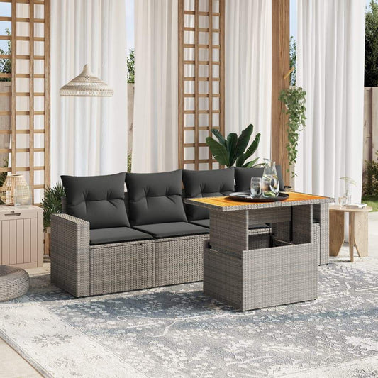 Set Divano da Giardino 5 pz con Cuscini Grigio in Polyrattan - homemem39