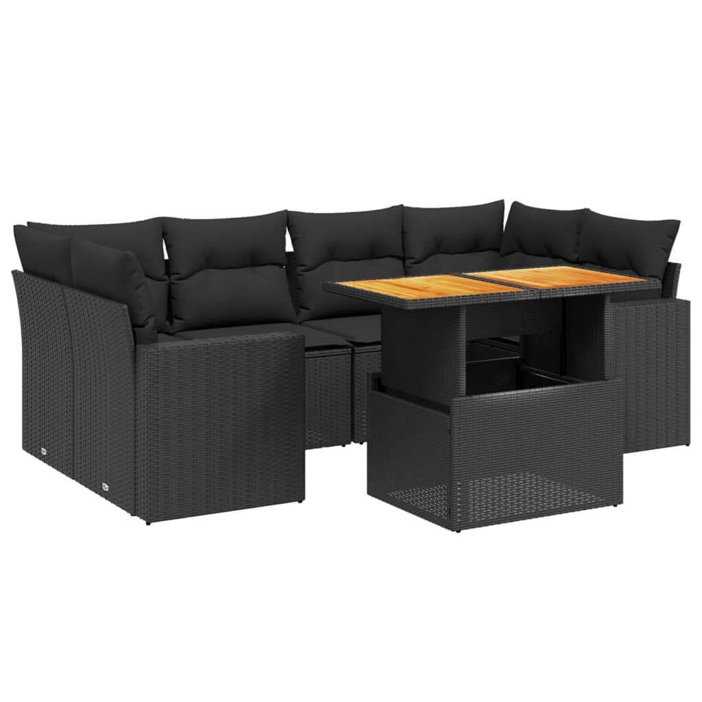 Set Divani da Giardino con Cuscini 7pz Nero Polyrattan - homemem39
