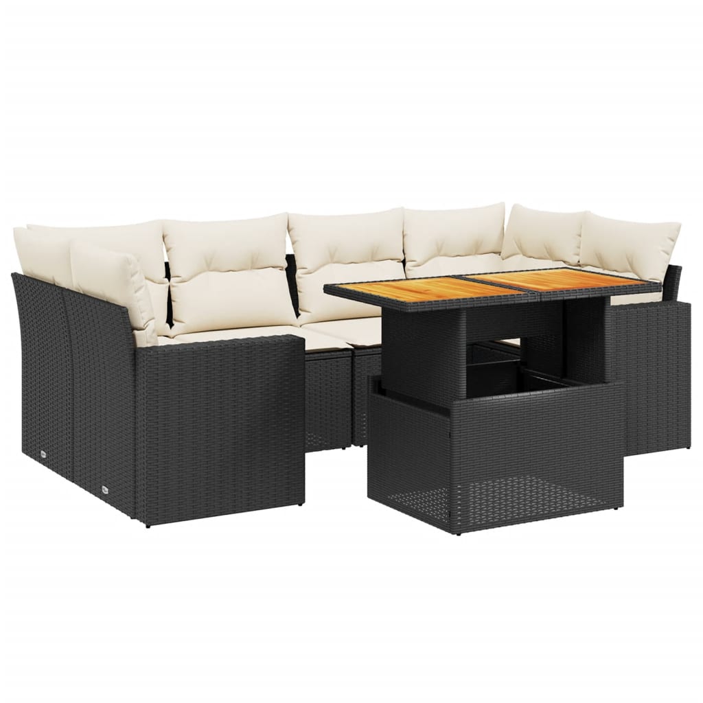 Set Divani da Giardino con Cuscini 7pz Nero Polyrattan