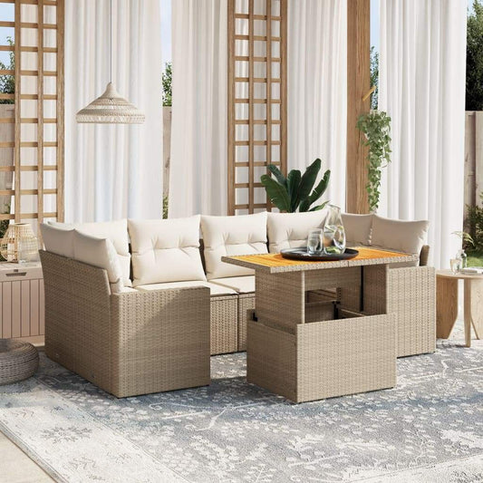 Set Divani da Giardino 7 pz con Cuscini Beige in Polyrattan - homemem39