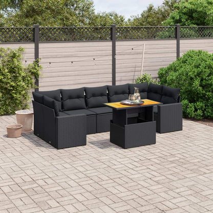 Set Divani da Giardino con Cuscini 8 pz Nero in Polyrattan - homemem39