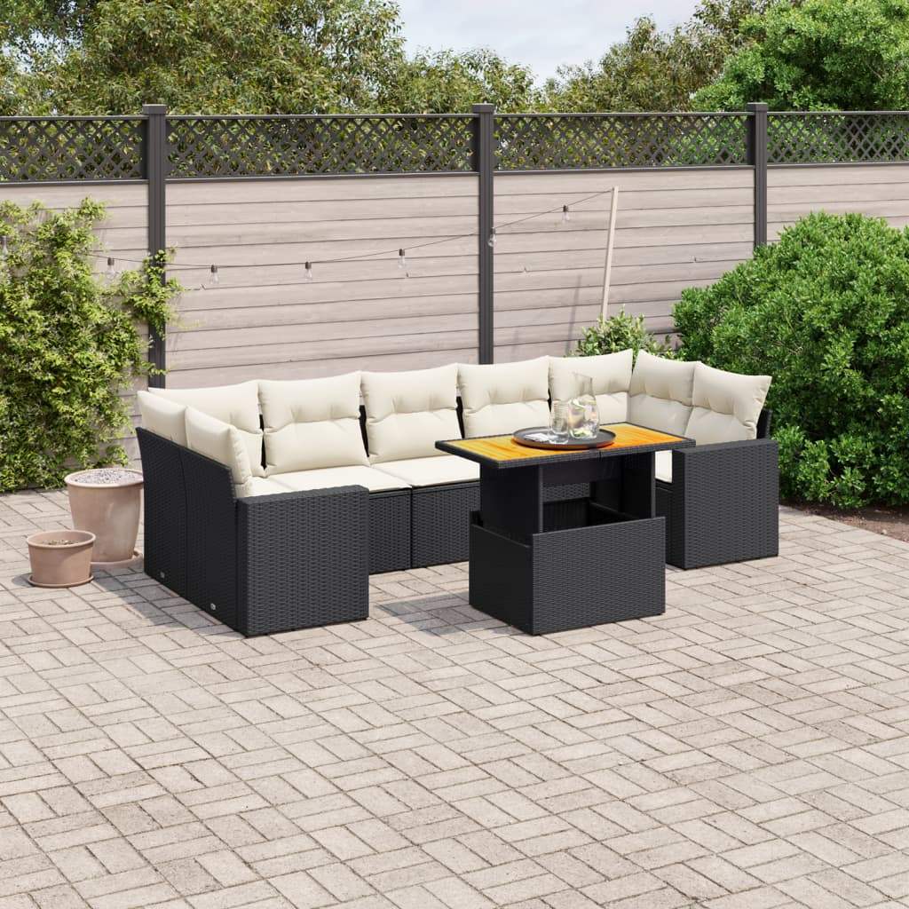 Set Divani da Giardino con Cuscini 8 pz Nero in Polyrattan - homemem39