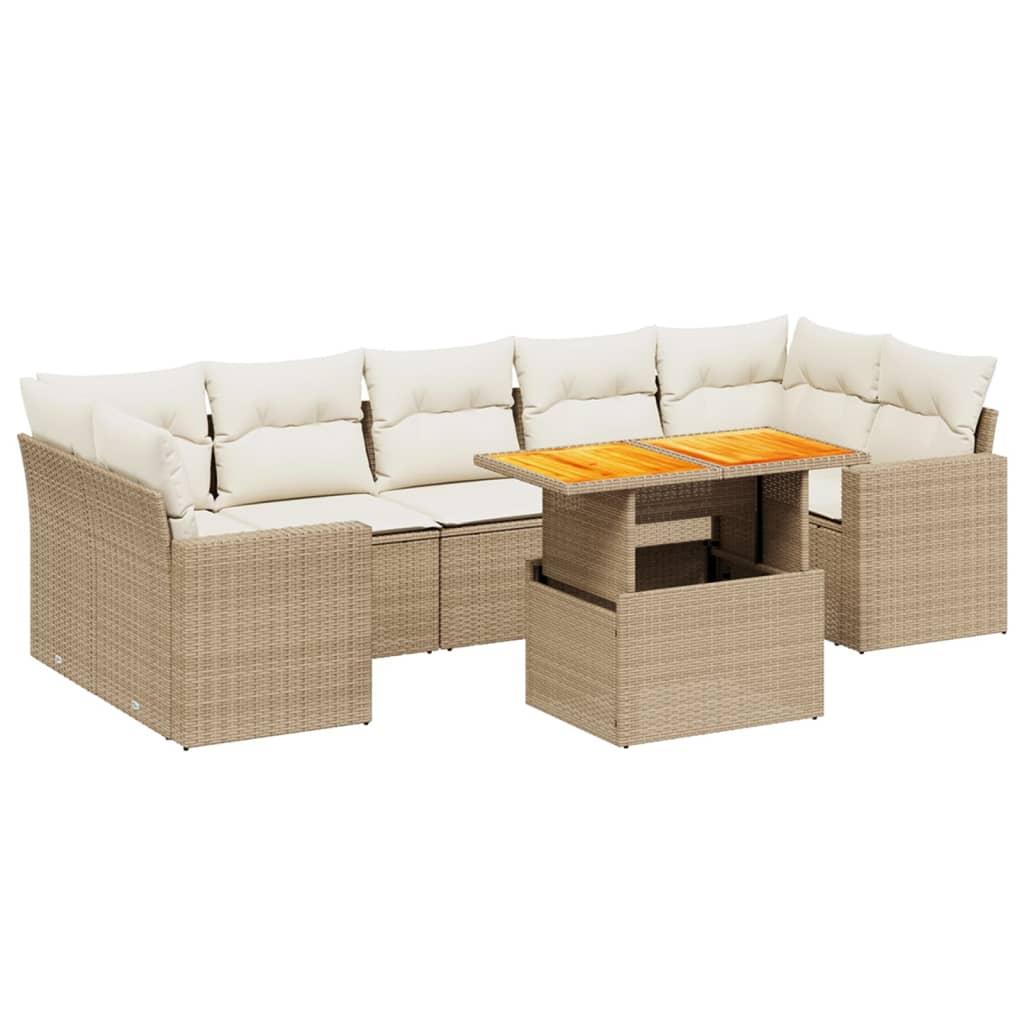 Set Divano da Giardino 8 pz con Cuscini Beige in Polyrattan