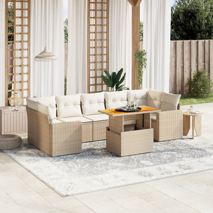 Set Divano da Giardino 8 pz con Cuscini Beige in Polyrattan