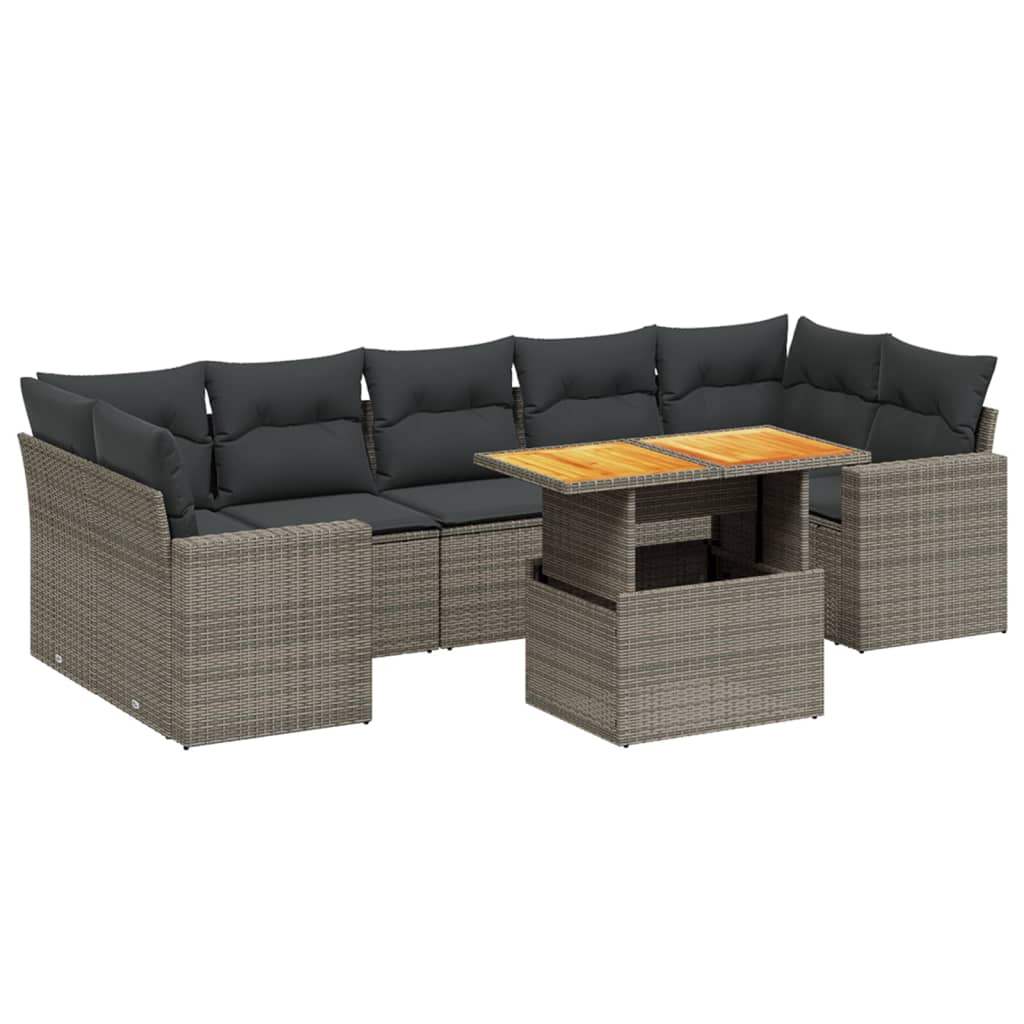 Set Divano da Giardino 8 pz con Cuscini Grigio in Polyrattan - homemem39