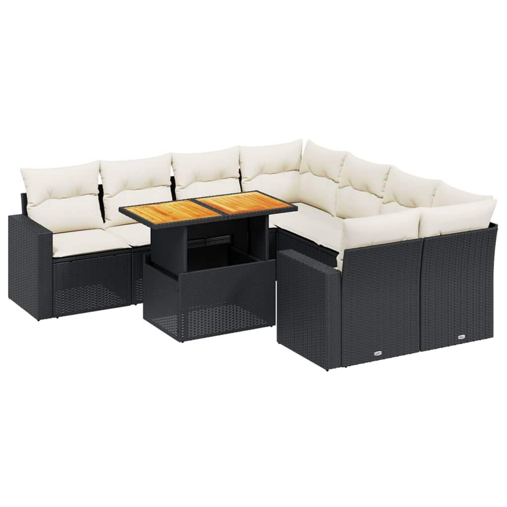 Set Divani da Giardino 9 pz con Cuscini Nero in Polyrattan - homemem39