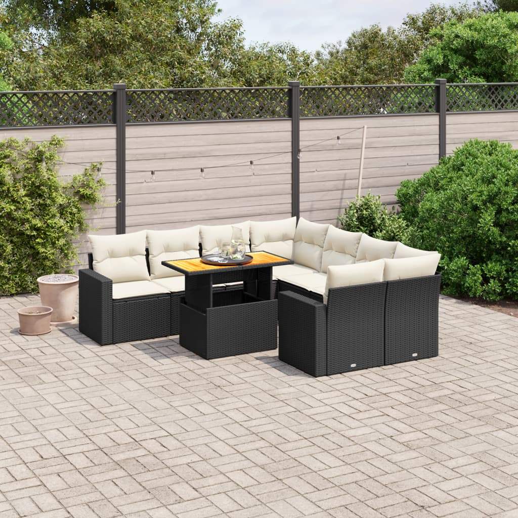 Set Divani da Giardino 9 pz con Cuscini Nero in Polyrattan - homemem39