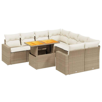 Set Divano da Giardino 9 pz con Cuscini Beige in Polyrattan - homemem39