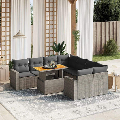 Set Divano da Giardino 9 pz con Cuscini Grigio in Polyrattan - homemem39